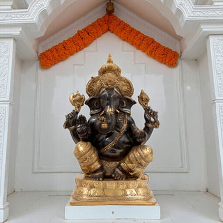 Lord Ganesha black sitting Idol made of Pure Brass - 12 x 6 x 15 Inch, 10.6 Kg