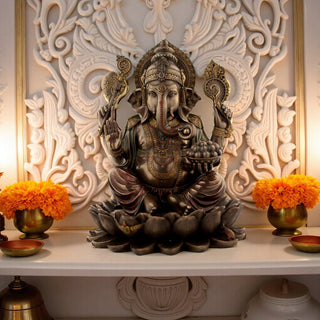 Lord Ganesha Idol made of Bronze Composite - 9.5 x 9.5 x 12 Inch, 2.9 Kg