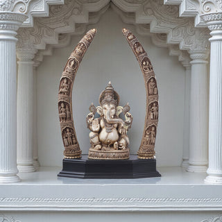 Lord Ganesha with Tusk Idol Ivory made of Soft stone - 28 x 12 x 39 Inch, 36 Kg