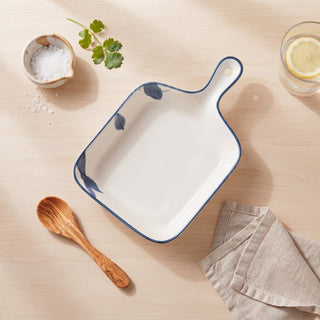 Meadow White Ceramic Serving Platter with Handle Microwave & Dishwasher Safe