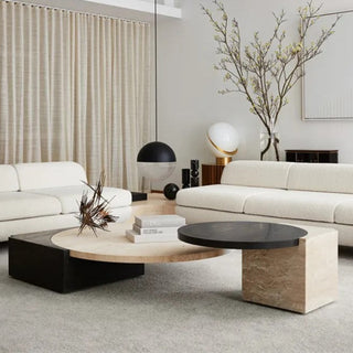 PORTO Luxury Coffee Table With Engineered Marble Top & Wooden Base.