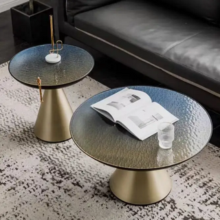 SYROS Round Coffee Table With Glass Top.