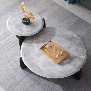 ESPINHO Set of 2 Round Coffee Table With Marble Top Wooden base.