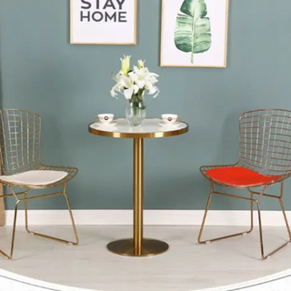 CASTLE Premium Side Table SS Side Table with Marble Top - White And Golden