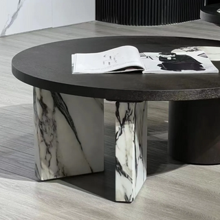 KOMIZA Modern Set of 2 Marble Look Center Table.