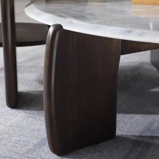 ESPINHO Set of 2 Round Coffee Table With Marble Top Wooden base.