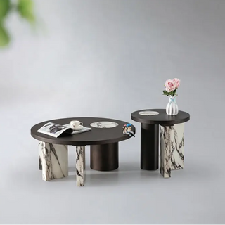 KOMIZA Modern Set of 2 Marble Look Center Table.