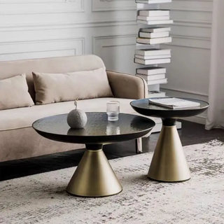 SYROS Round Coffee Table With Glass Top.