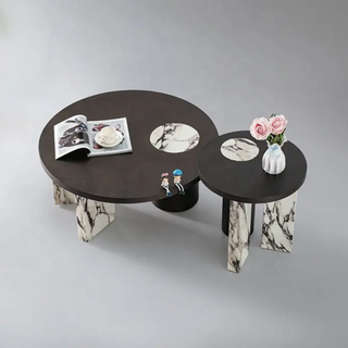 KOMIZA Modern Set of 2 Marble Look Center Table.