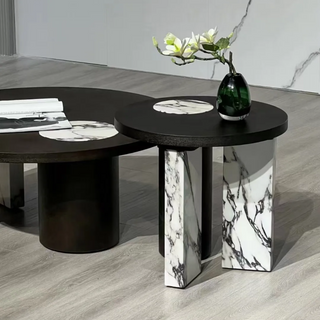 KOMIZA Modern Set of 2 Marble Look Center Table.