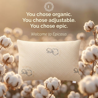 Epicasa Adjustable Organic Cotton Pillow | 250 GSM Shell | Customisable Fill for Perfect Height & Firmness | Breathable & Skin-Soft | Fine Denier Fibre Fill | 100g Free Fibre Included