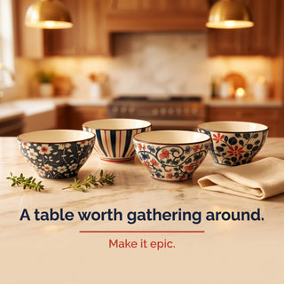 Garden Bloom Ceramic Bowl Set for Kitchen & Dining Microwave Safe