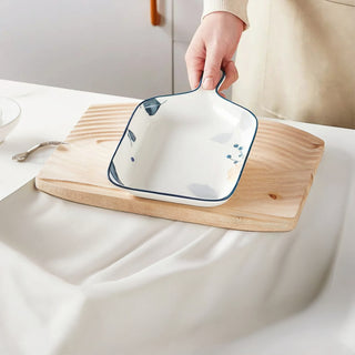 Meadow White Ceramic Serving Platter with Handle Microwave & Dishwasher Safe