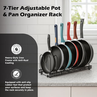 Pan Rack Organizer Metal 7 Compartments – Black
