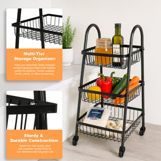 Storage Rack Trolley Metal  3 Tier – Black