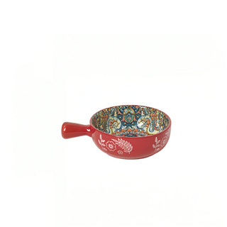 Ethnic Red Round Ceramic Serving Platter with Handle Microwave & Dishwasher Safe