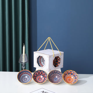 Boho Mandala Ceramic Bowl Set for Kitchen & Dining Microwave Safe