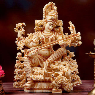 Saraswati Idol Made of Soft Marble - 15 x 7 x 18 Inch, 9 Kg