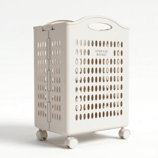 Foldable Plastic Laundry Basket With Wheels - White