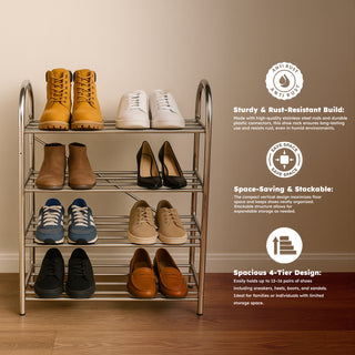 Shoe Rack Organizer Stainless Steel 4 Tier