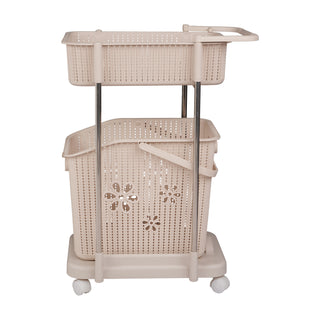 2 Tier Laundry Basket Trolley With Wheels & Handle