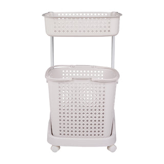 2-Tier Plastic Laundry Basket Storage Trolley