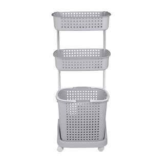 2-Tier Plastic Laundry Basket Storage Trolley