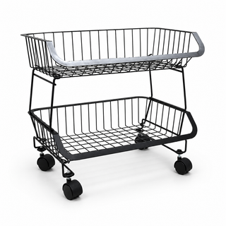 2-Tier Metal Rolling Utility Cart  Black