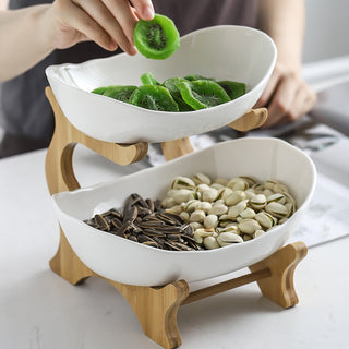 Serving Bowl with Wooden Stand (2 Tier)