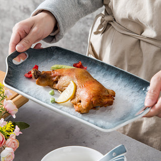 Exotic Ceramic Serving Platter with Handle Microwave & Dishwasher Safe