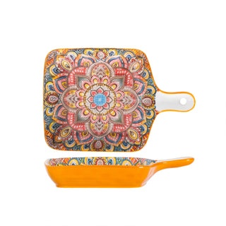 Fusion Mandala Ceramic Serving Platter with Handle Microwave & Dishwasher Safe
