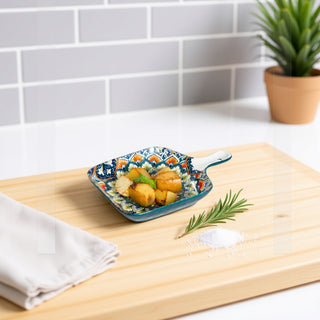 Heritage Mandala Ceramic Serving Platter with Handle Microwave & Dishwasher Safe