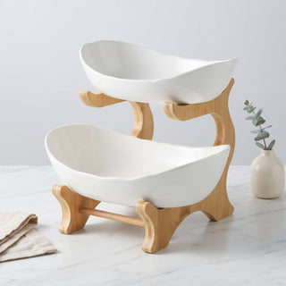 Serving Bowl with Wooden Stand (2 Tier)