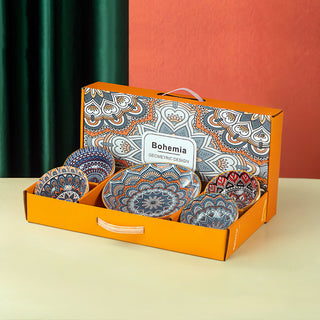 Ceramic Plates & Bowl Set Glossy Mandala Microwave & Dishwasher Safe