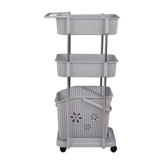 3 Tier Laundry Basket Trolley With Wheels & Handle