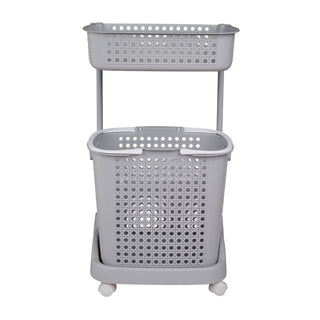 2-Tier Plastic Laundry Basket Storage Trolley