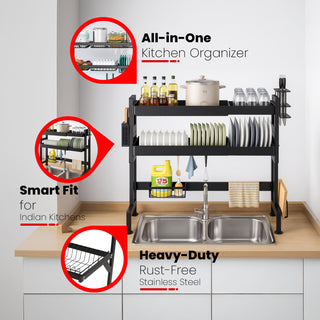 Over-Sink Dish Drying Rack Stainless Steel 2 Tier - Black