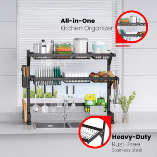 Over-Sink Dish Drying Rack Stainless Steel 2 Tier - Black