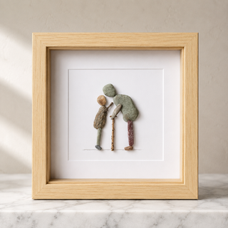 Handcrafted Pebble Art Frame – "The Grandparent & The Child"