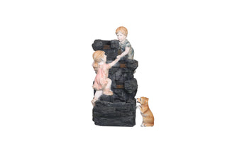 Playful Children Climbing Fountain