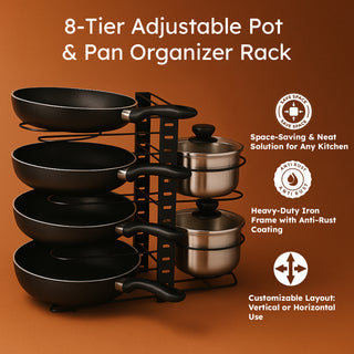 Pots & Pans Storage Rack Metal 8 Tier – Black