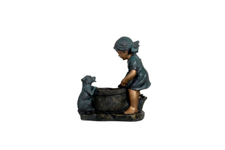Girl & Puppy Fountain Adorable Child and Dog Themed Cascading Water Feature