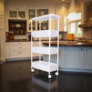 4-Tier Plastic Slim Storage Trolley - White