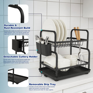 Dish Drainer Drying Rack Carbon Steel 2 Tier – Black