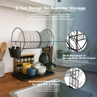 Multipurpose Dish Drying Rack Carbon Steel 2 Tier – Black