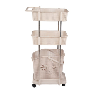 3 Tier Laundry Basket Trolley With Wheels & Handle