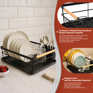 Dish Drying Rack Acacia Wood & Metal – Black
