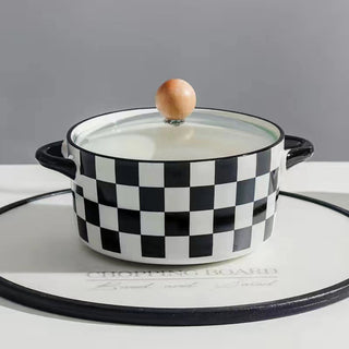 Premium Ceramic Bowl Square Design with Handle & Lid (750 ml) Microwave Safe