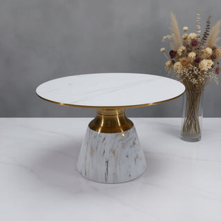 Castor Big Table With Marble Top And Metal Base - White With Gold