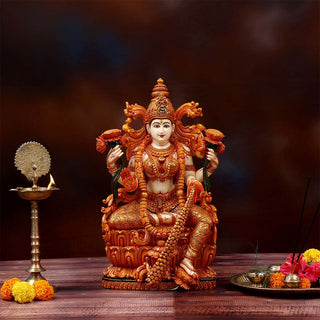 Lord South Indian Laxmi sitting Made of Soft stone - 9 x 5.5 x 15.5 Inch, 5.1 Kg